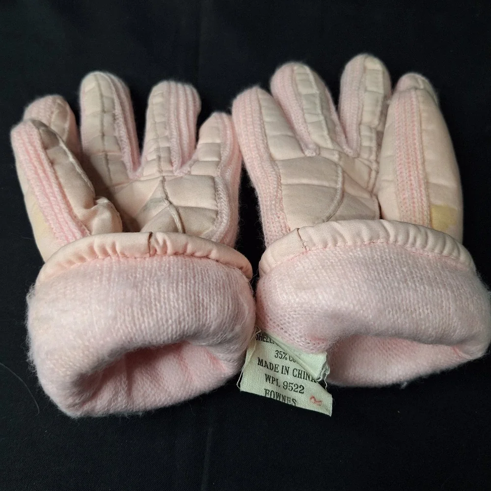 Fownes Vintage Womens Pink Quilted Winter Gloves Knit Trim Size‎ B WPL 9522